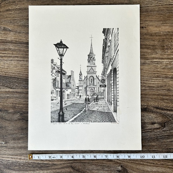 Art Pen Ink Vintage Montreal Canada Signed Print Eglise Bonsecours Church - Picture 4 of 5
